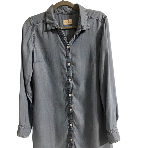 Marine Layer Farrah Long Sleeve Chambray Shirt Dress. Size Medium - Picture 3 of 8